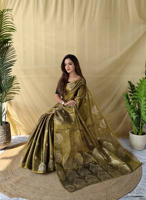 Mehndi Green Color Zari Weaving Work art silk saree 3