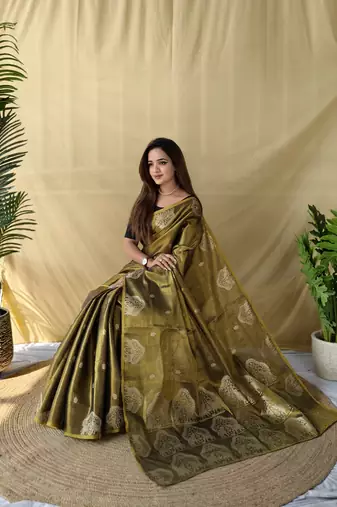 Mehndi Green Color Zari Weaving Work art silk saree