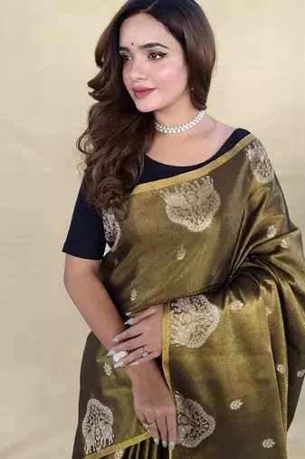 Mehndi Green Color Zari Weaving Work art silk saree