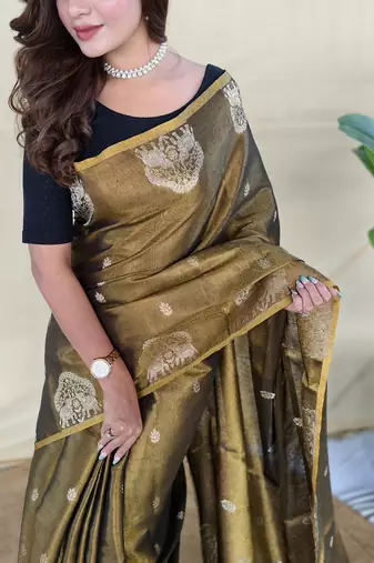 Mehndi Green Color Zari Weaving Work art silk saree