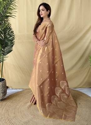 Peach Color Zari Weaving Work art silk saree 2