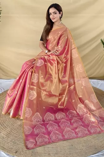 Pink Color Zari Weaving Work Silk Saree