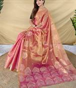 Pink Color Zari Weaving Work Silk Saree