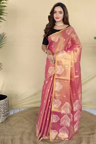 Pink Color Zari Weaving Work art silk saree