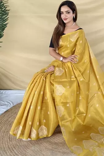 Yellow Color Zari Weaving Work Silk Saree
