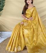 Yellow Color Zari Weaving Work Silk Saree