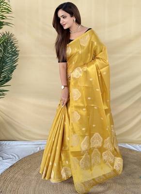 Yellow Color Zari Weaving Work art silk saree 2