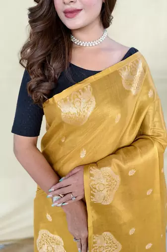 Yellow Color Zari Weaving Work art silk saree