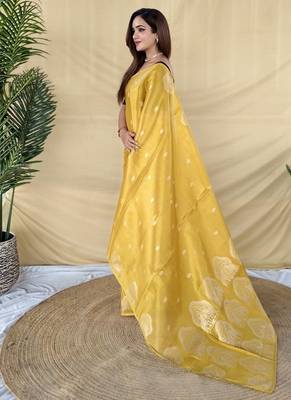 Yellow Color Zari Weaving Work art silk saree 4