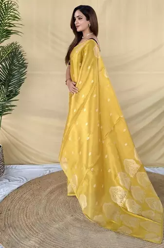 Yellow Color Zari Weaving Work art silk saree