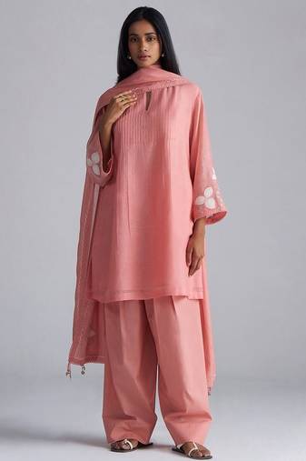 Coral almond chanderi kurta set