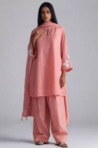 Coral almond chanderi kurta set