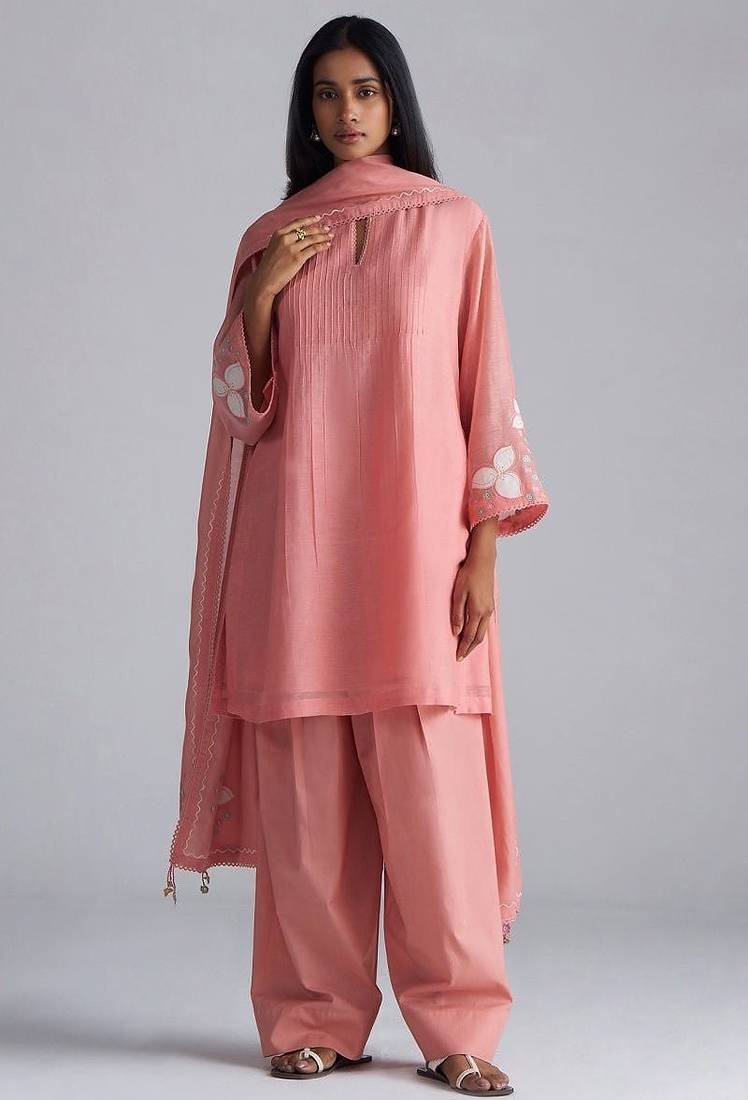 Coral almond chanderi kurta set