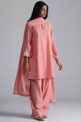 Coral almond chanderi kurta set