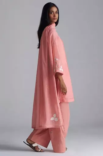 Coral almond chanderi kurta set