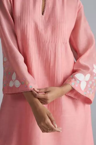 Coral almond chanderi kurta set
