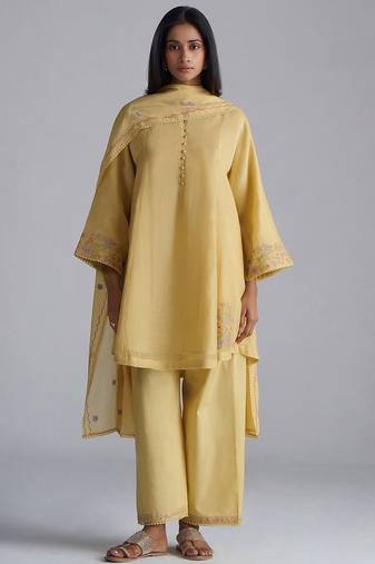 Jojoba yellow chanderi kurta set
