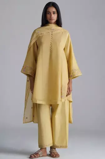 Jojoba yellow chanderi kurta set