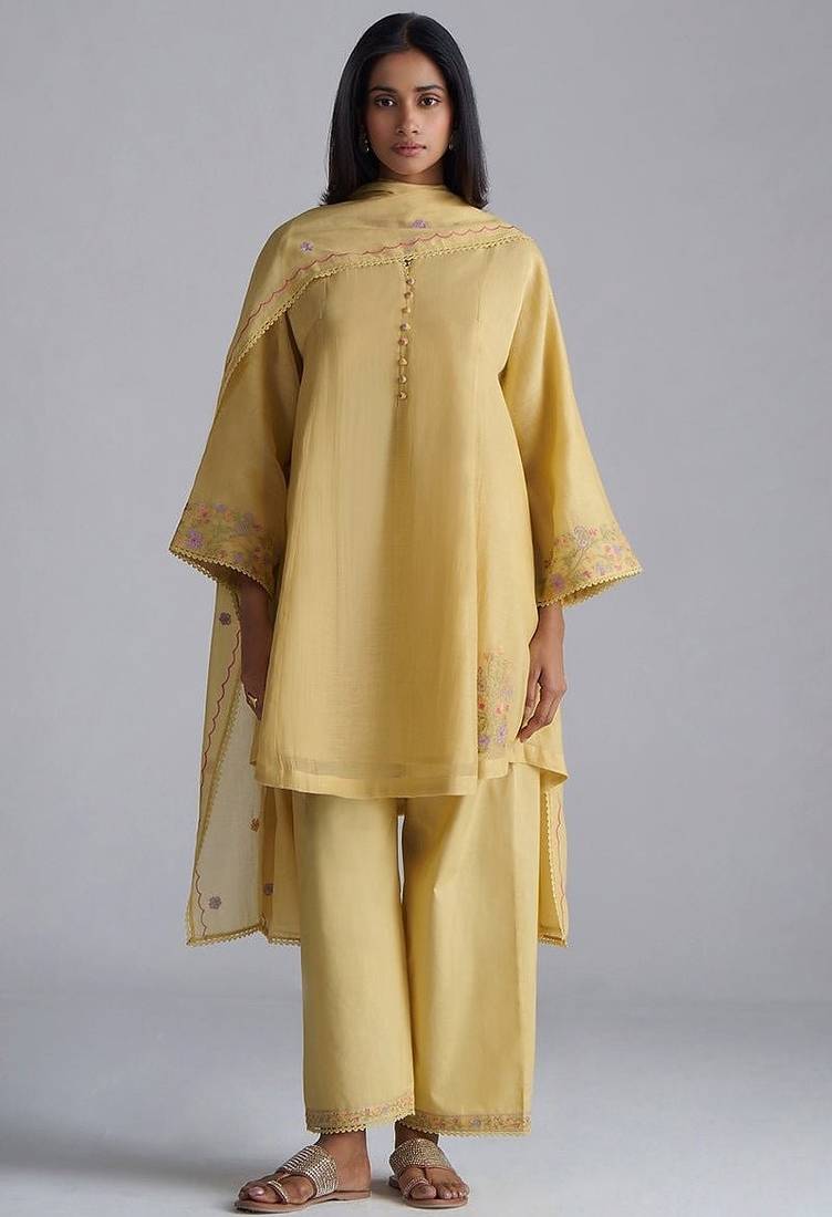 Jojoba yellow chanderi kurta set