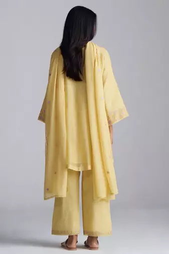 Jojoba yellow chanderi kurta set