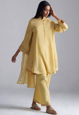 Jojoba yellow chanderi kurta set 3