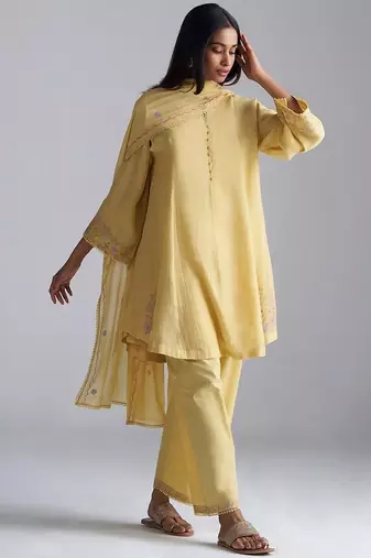 Jojoba yellow chanderi kurta set