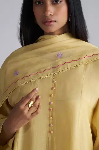Jojoba yellow chanderi kurta set