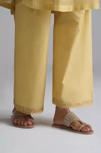 Jojoba yellow chanderi kurta set