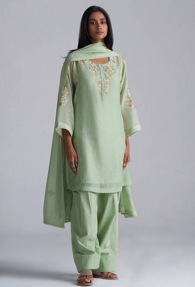Laurel green chanderi kurta set