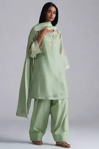 Laurel green chanderi kurta set
