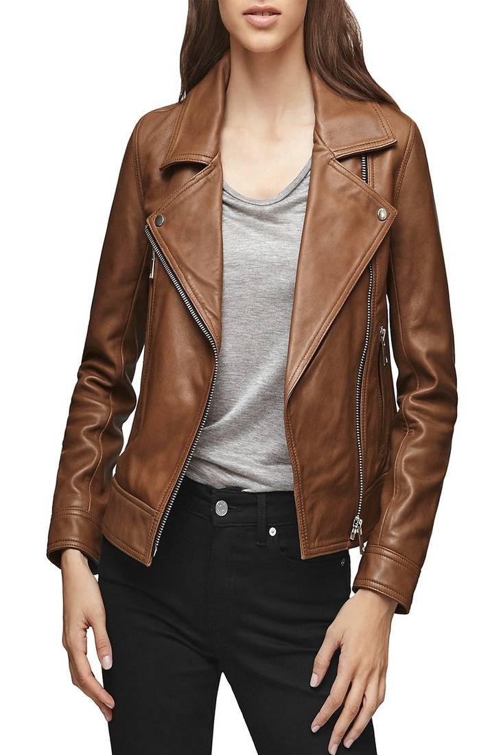 Women's genuine lambskin leather motorcycle slim fit designer biker jacket-ce-224