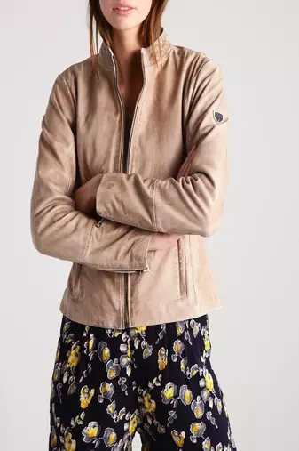women's cream lambskin leather biker jacket classic moto zip style premium