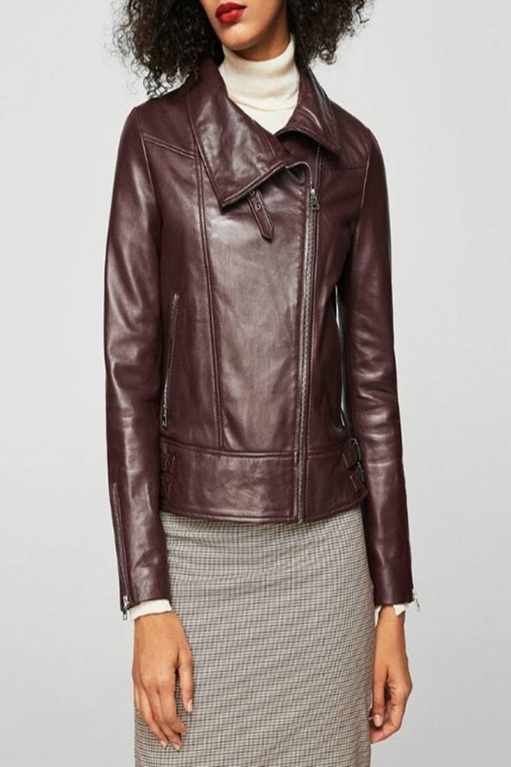 Women's genuine lambskin leather jacket motorcycle slim fit designer biker jacket-ce-254