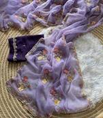 Lavender Color  Embroidery Sequence  Cutdana work Silk Saree