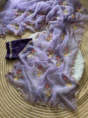 lavender silk saree with cutdana embroidery work 2