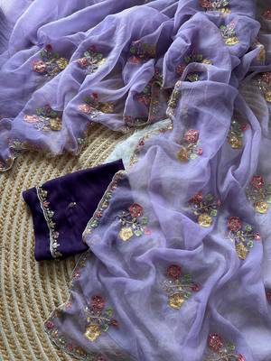 lavender silk saree with cutdana embroidery work 3