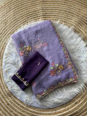 lavender silk saree with cutdana embroidery work 4