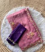 Pink Color Embroidery Sequence Cutdana work silk blend Saree