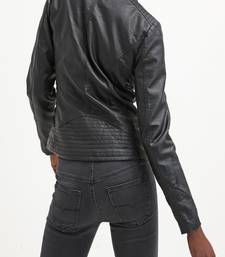 Womens genuine lambskin black leather motorcycle slim fit ladies biker jacket-c268
