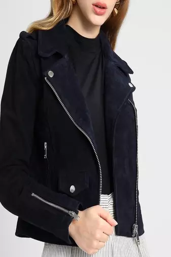 Womens genuine lambskin blue leather motorcycle slim fit ladies biker jacket-c270
