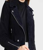 women's blue lambskin leather biker jacket classic moto zip style exclusive