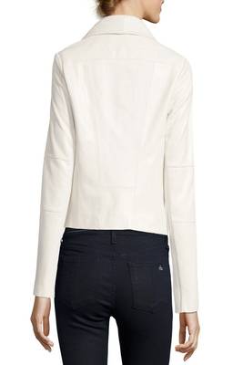 women's white lambskin leather biker jacket classic moto zip style modern 2