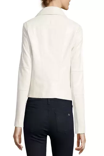 women's white lambskin leather biker jacket classic moto zip style modern