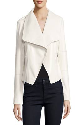 women's white lambskin leather biker jacket classic moto zip style modern 1