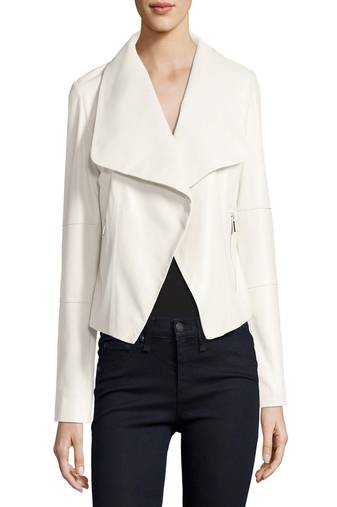 Womens genuine lambskin white leather motorcycle slim fit ladies biker jacket-c271