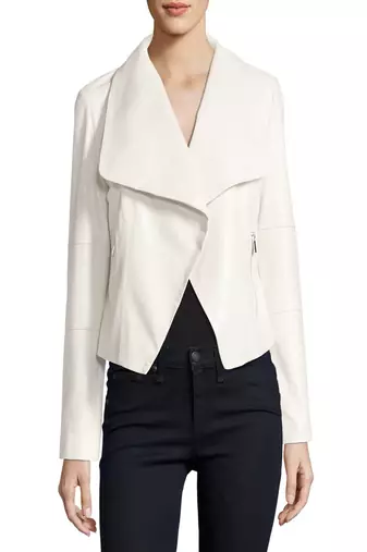 Womens genuine lambskin white leather motorcycle slim fit ladies biker jacket-c271