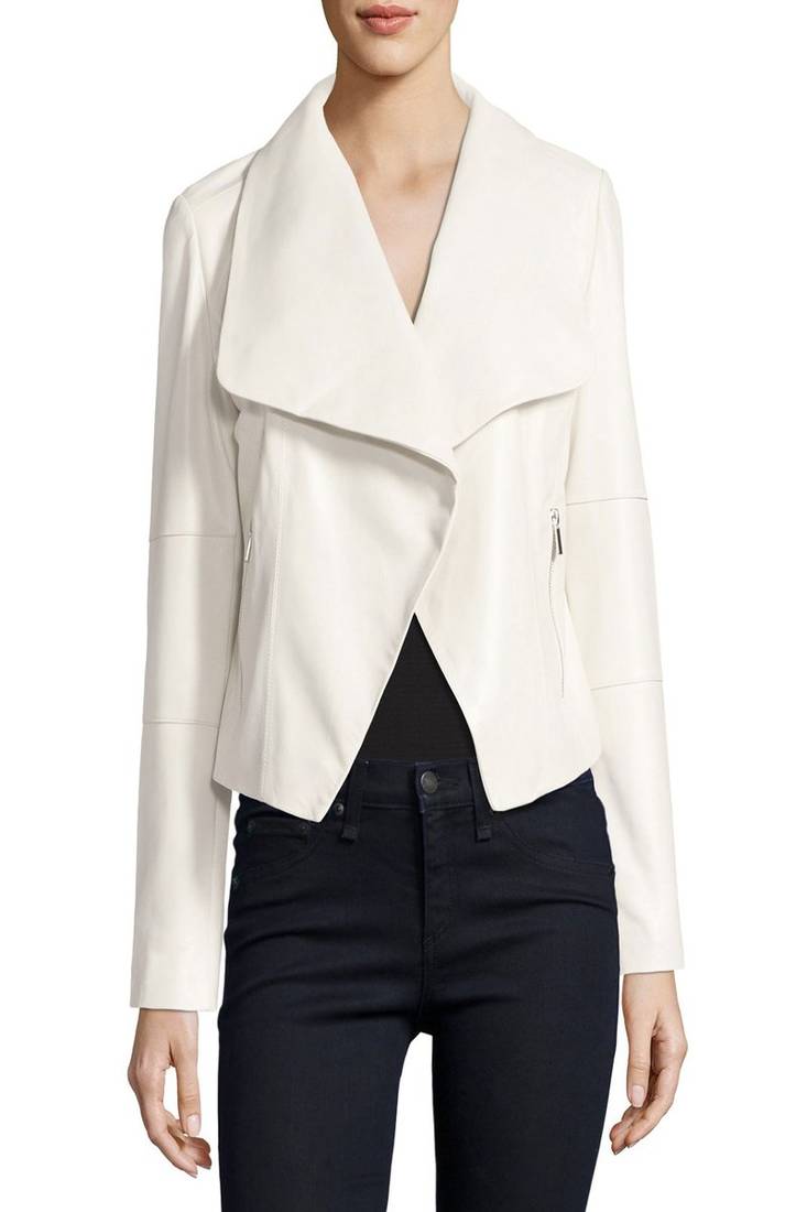 Womens genuine lambskin white leather motorcycle slim fit ladies biker jacket-c271