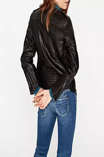 women's black lambskin leather biker jacket classic moto zip style exclusive modern