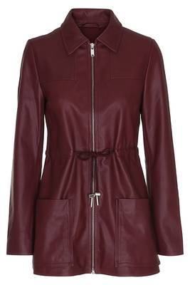 women's burgundy lambskin leather biker jacket classic moto zip style 1