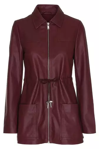 women's burgundy lambskin leather biker jacket classic moto zip style